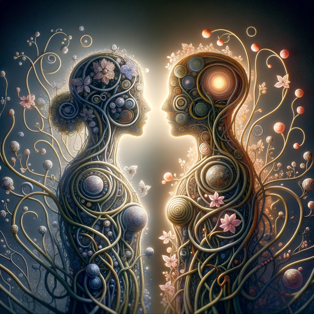 Abstract illustration of a long-term relationship as intertwining vines, symbolizing growth and shared experiences