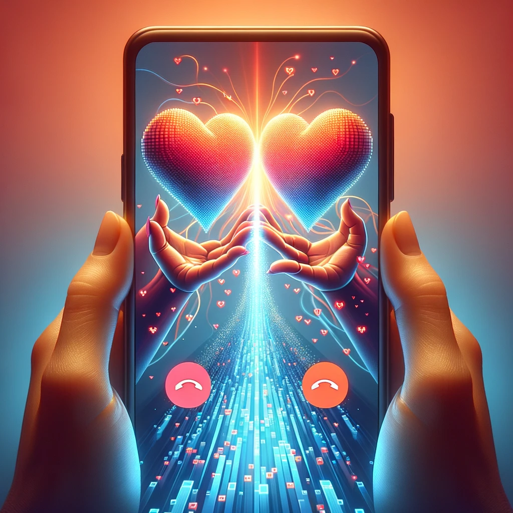 Abstract digital illustration of long-distance love through FaceTime