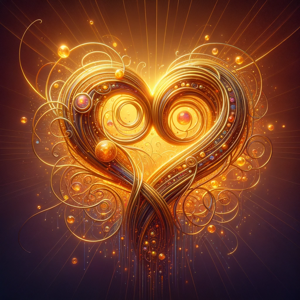 Abstract representation of trust and commitment in relationships, with intertwining golden threads forming a heart