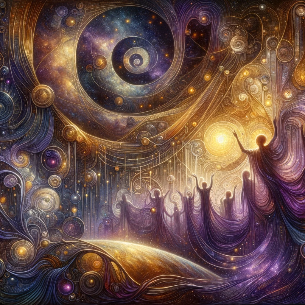 Cosmic tapestry illustrating the intricate connections of karmic relationships