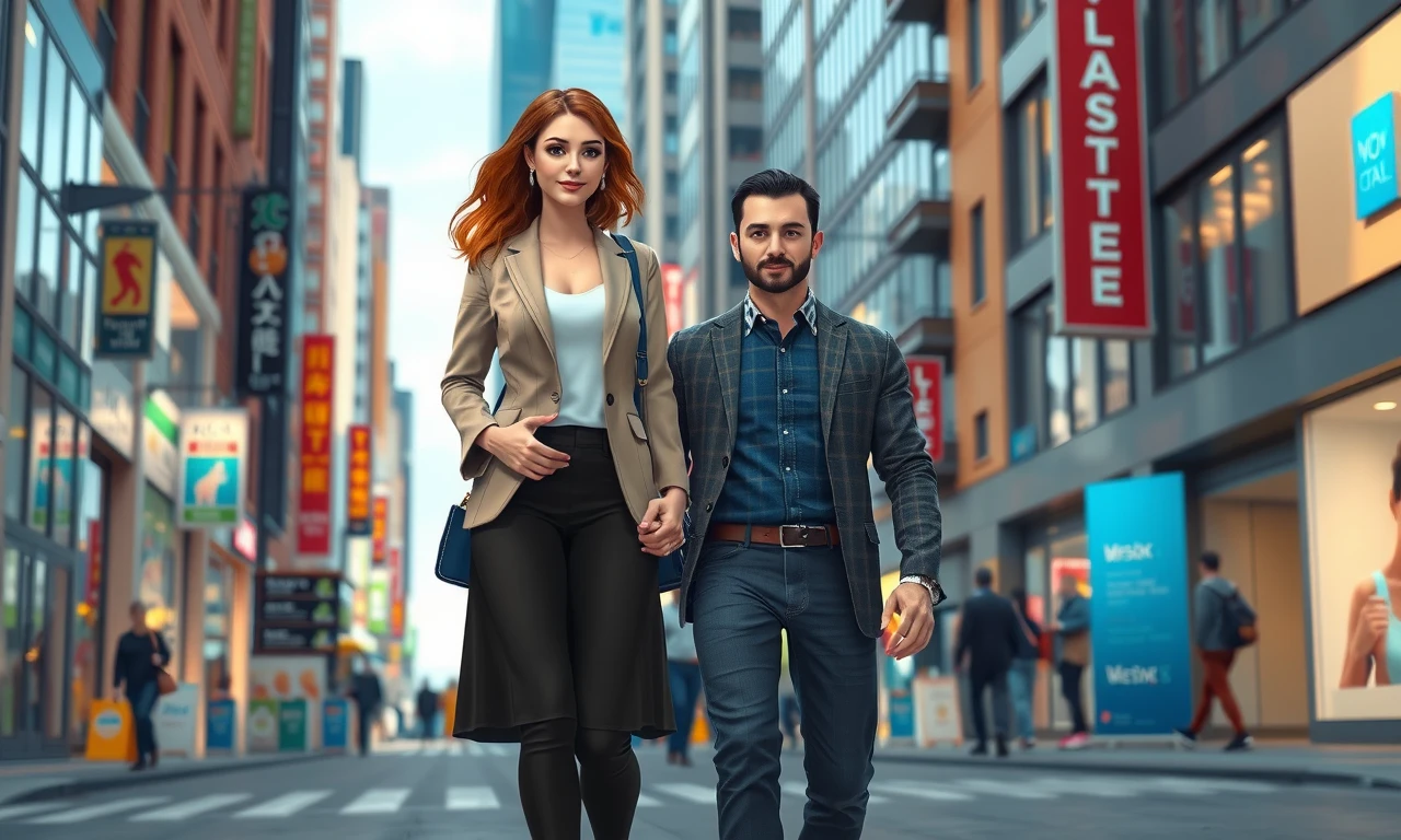 Tall woman and shorter man walking together, depicting height difference in relationships and challenging societal norms