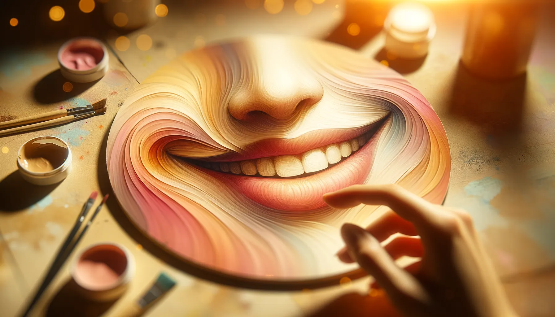 The Radiance of Connection: An abstract representation of a captivating smile that bridges the gap between hearts, echoing the warmth and joy of newfound attraction.