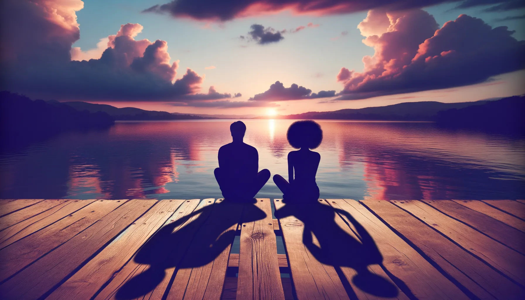 In the quietude of sunset, two souls merge in serene reflection, their shared silhouette a testament to the bonds forged through time and togetherness, echoing the harmony sought by men in their fifties.