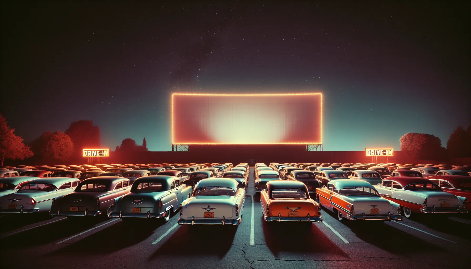 <strong>Relive the golden era</strong> of romance, where each frame projected under the stars whispers a tale of enduring love, capturing the essence of a drive-in movie date.