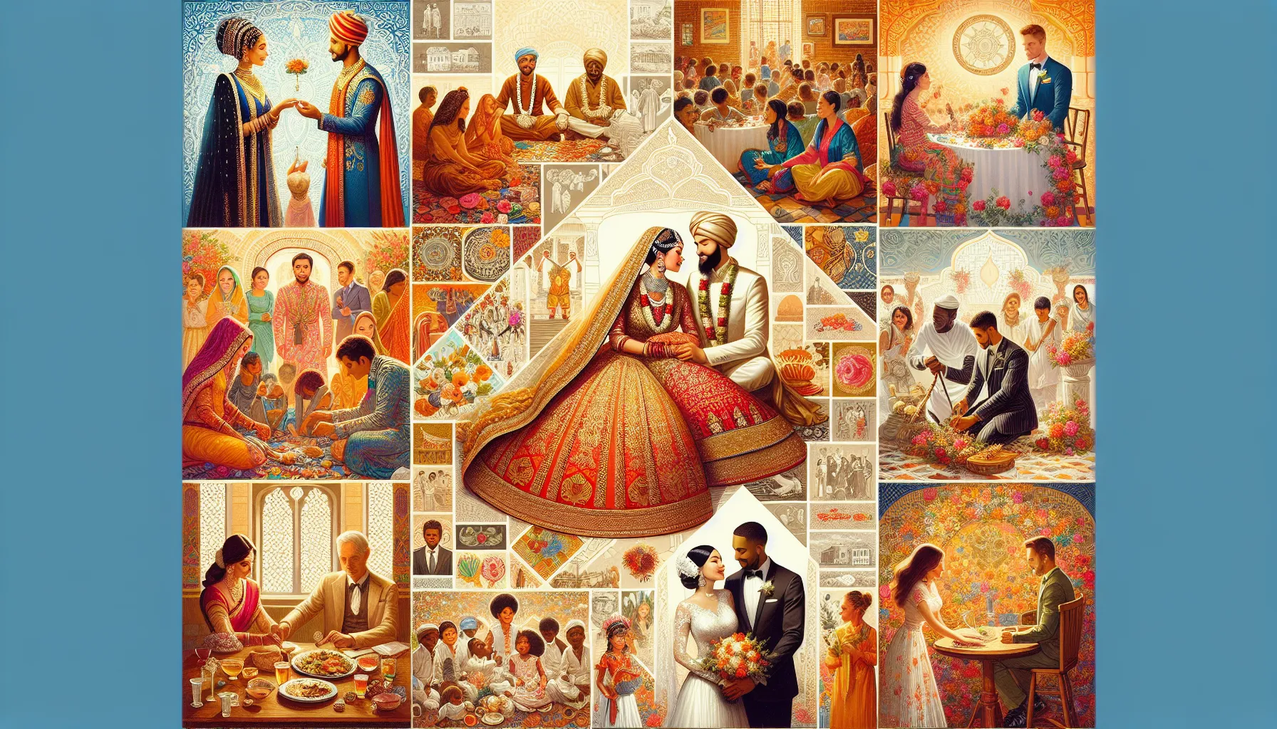 <strong>Unity in Diversity:</strong> A visual celebration of marriage, reflecting a tapestry of traditions that together tell a universal story of love, commitment, and cultural richness.