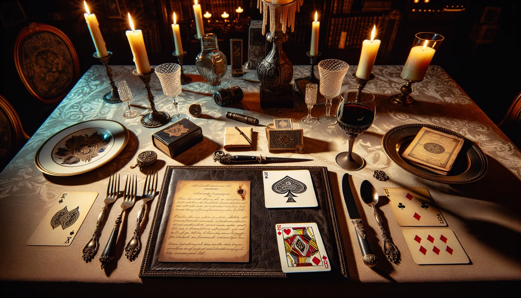 A tableau of mystery unfolds at the dinner table, where each prop becomes a clue, and each guest a character in this interactive tale of intrigue.