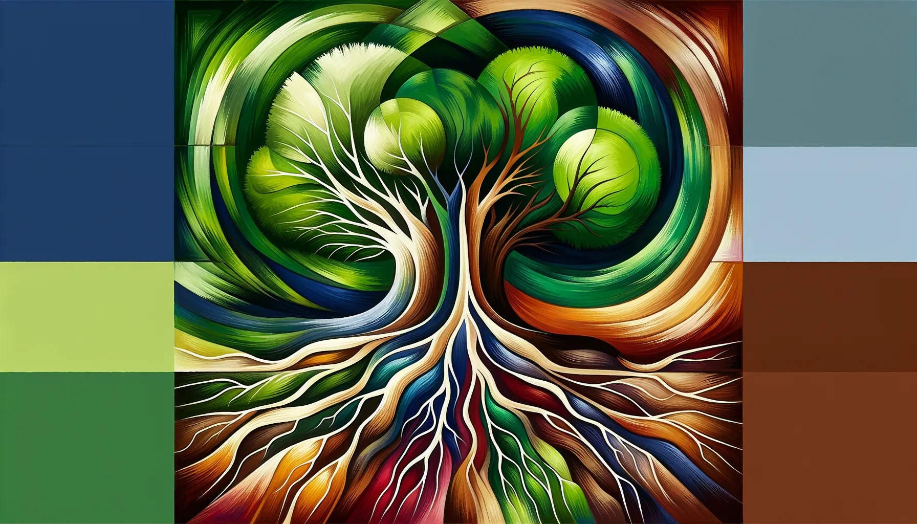 Like a grove of trees sharing a common soil, a quad relationship nurtures individual strength even as their roots mingle in unseen support, embodying the unity and shared vitality of polyamorous interconnection.
