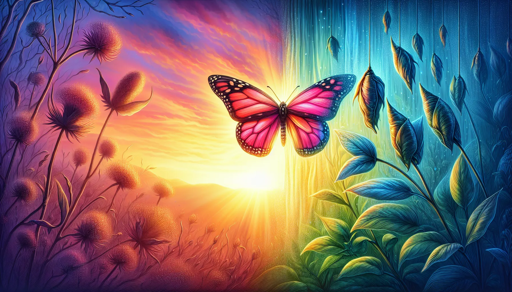 Amidst the first light of dawn, a butterfly unfurls its wings, epitomizing the metamorphosis of the soul as it opens to the tender possibilities of love and companionship.