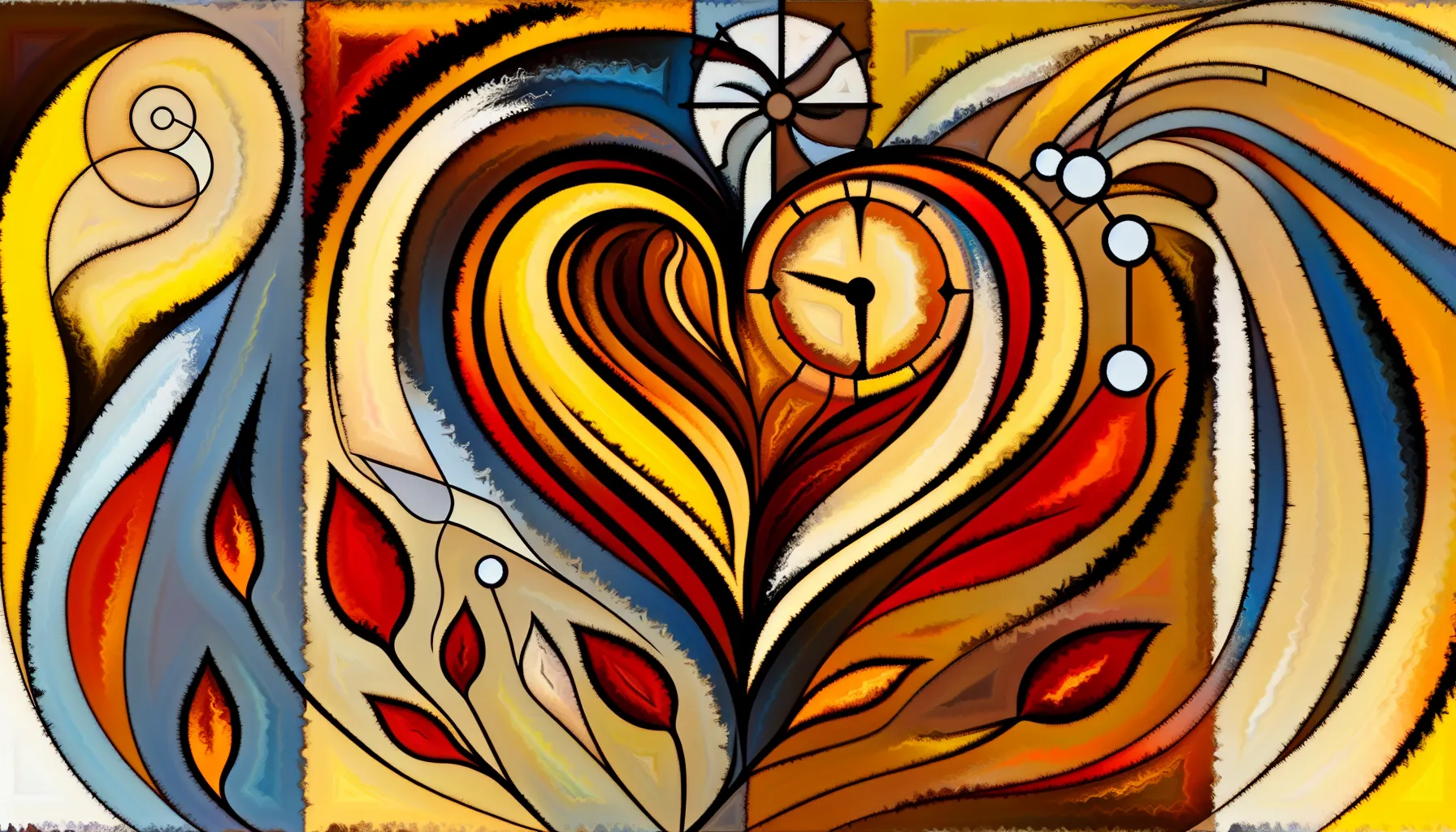 <strong>Time's Embrace:</strong> An abstract heart, cradling the past and nurturing the future, symbolizes the beautiful complexity of dating someone with a history. It's a visual hymn to the intertwined dance of time, healing, and love's rebirth.