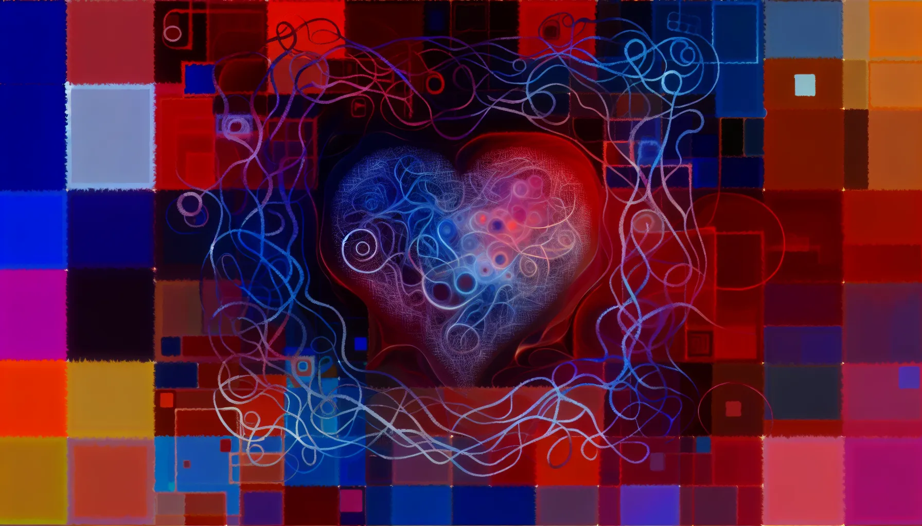 <strong>Within the Labyrinth of Love</strong>: Each line and curve in this abstract tapestry represents the multifarious pathways through which a man's heart ventures, seeking the resonance of true connection.