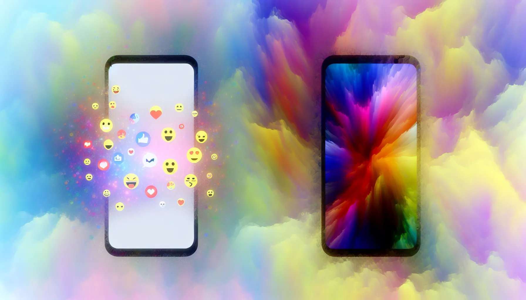 <strong>Communicating in Colors:</strong> The juxtaposition of an emoji-filled screen and its minimalist counterpart reflects the balance we seek in digital dialogues—a reminder that the weight of words is often found in their scarcity.