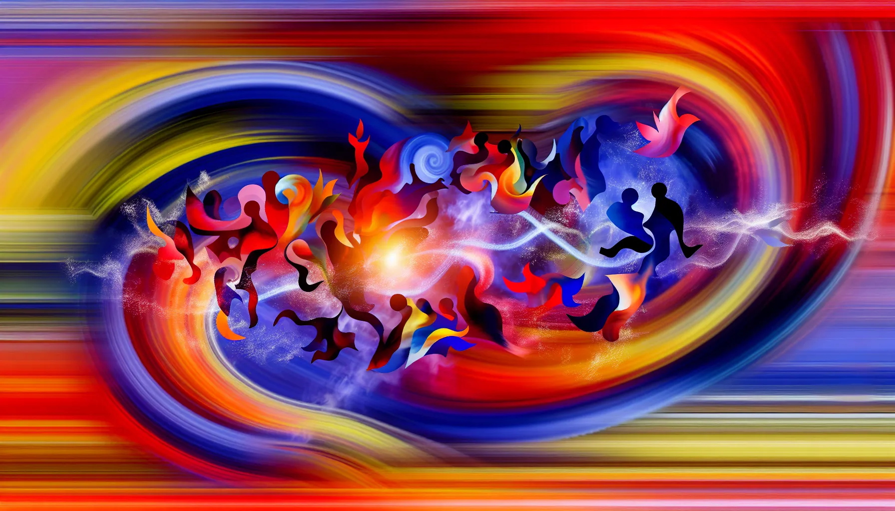 <strong>The Dance of Chance Encounters:</strong> As vivid hues intertwine, they mirror the vibrant tapestry of random video chat connections, each swirl a potential story, each color burst a new friendship in the making.