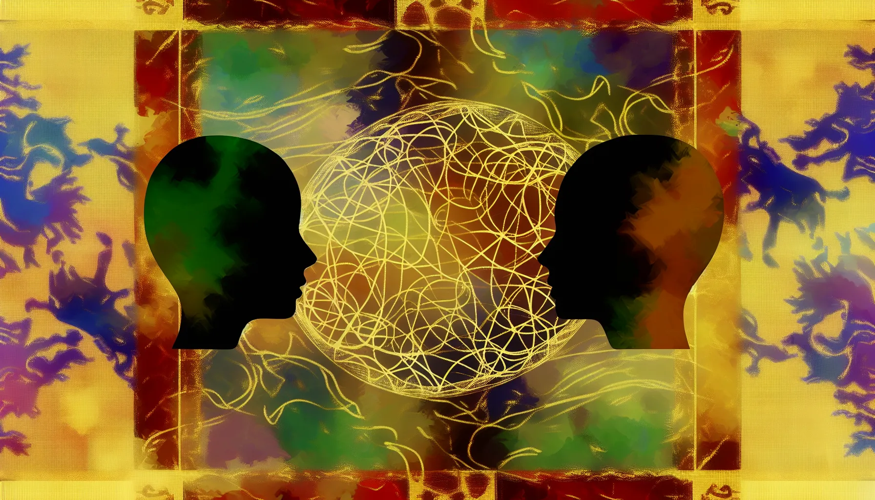 <strong>Conversations Intertwined:</strong> A visual representation of two souls in sync, their communication weaving a vibrant connection, as essential to their unity as the air they breathe.