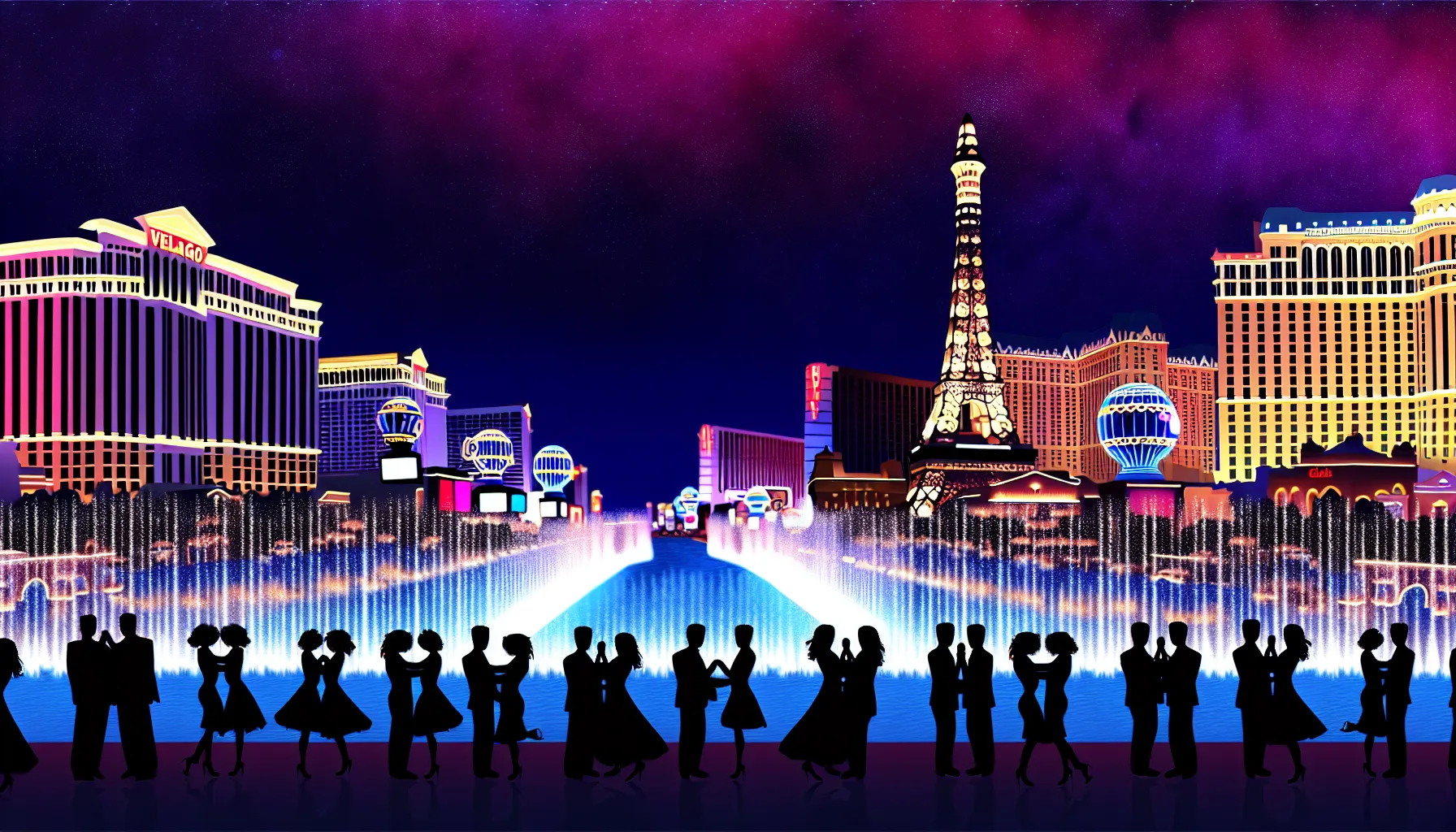 <strong>Embrace the Symphony of Lights</strong>: As the Bellagio fountains pirouette in the twilight, love takes center stage in this city that never sleeps. Here, romance is as endless as the cascade of lights that dance upon the water, inviting couples to immerse themselves in the magic of Las Vegas.