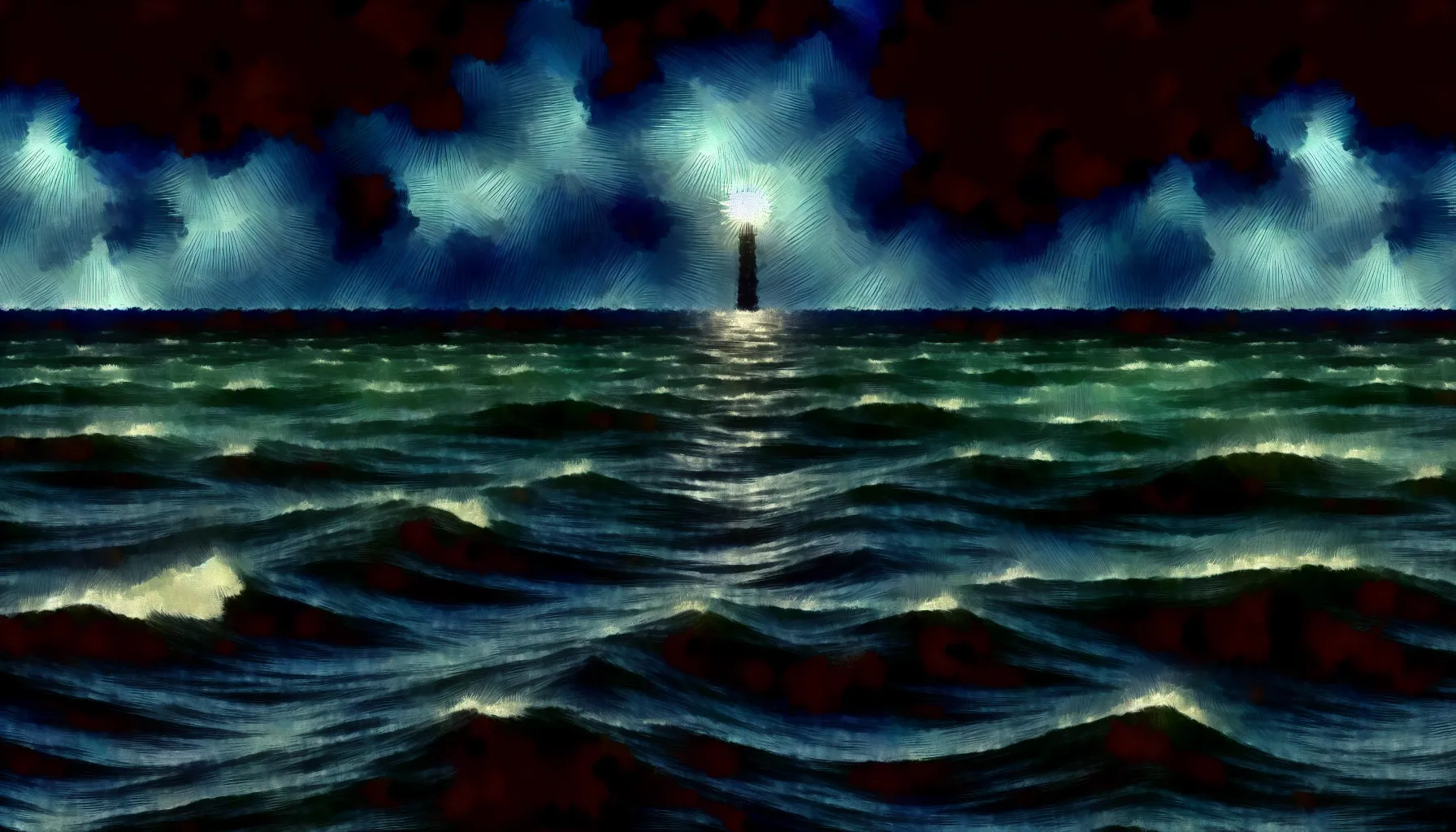 Lighthouse guiding through the stormy sea