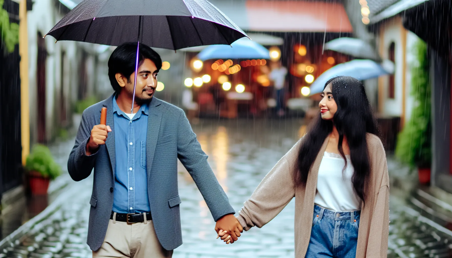 A couple on a rainy day
