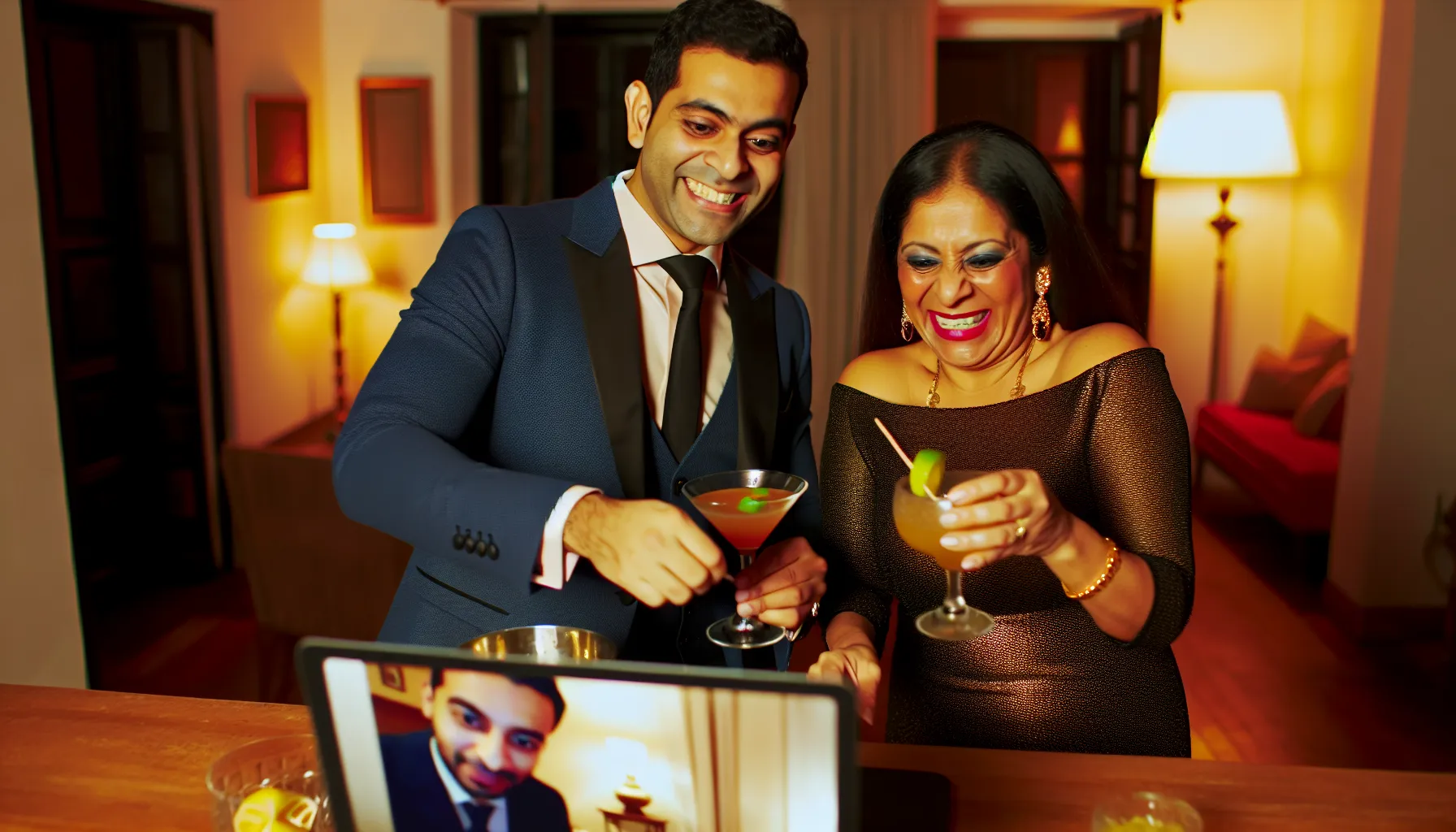 Couple enjoying a virtual cocktail party