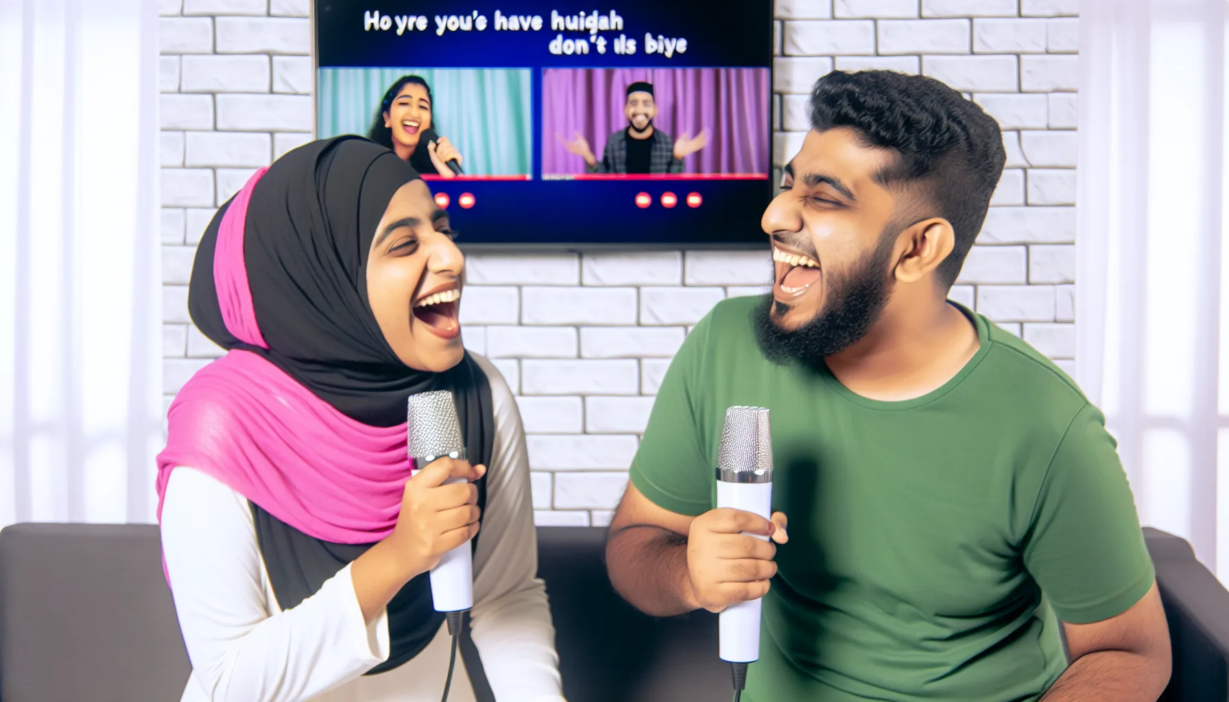 Couple singing karaoke via video call