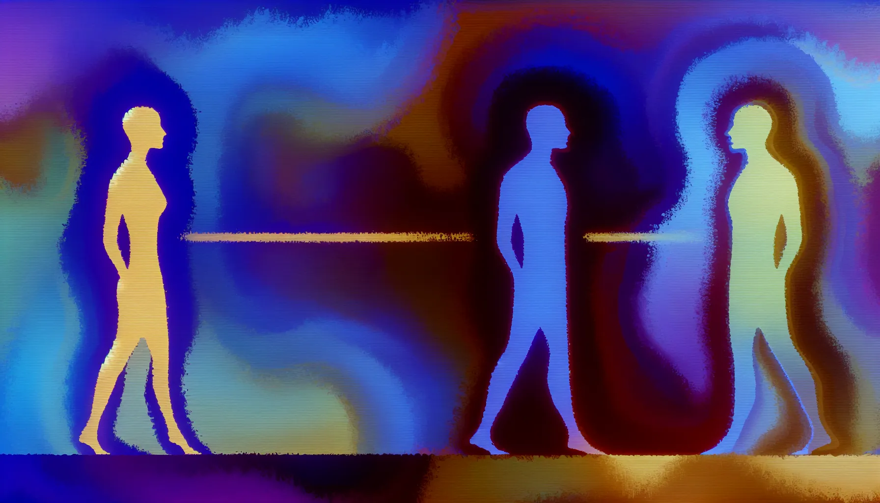 Two silhouettes standing apart, symbolizing emotional distance