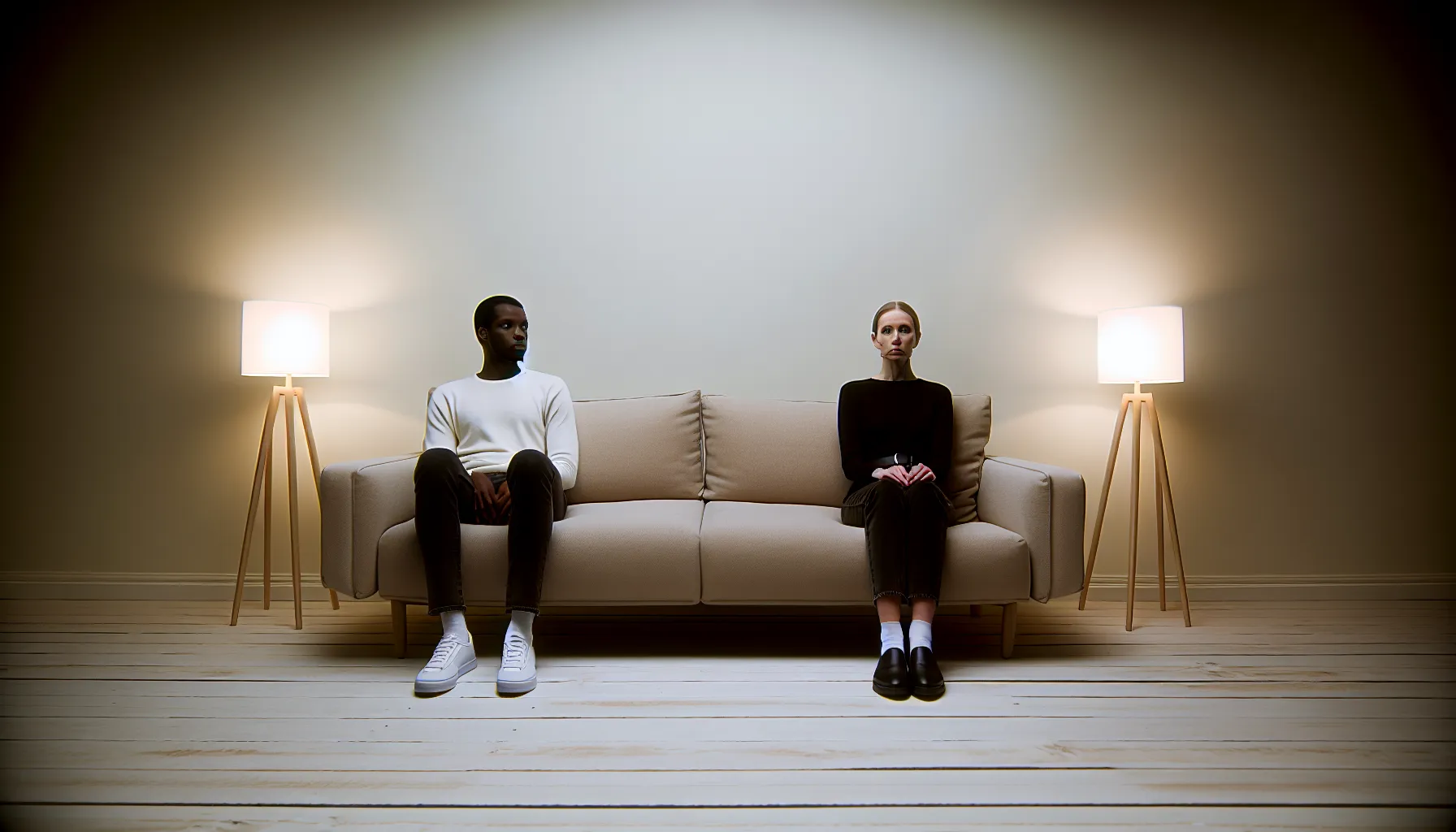 Couple sitting apart on couch