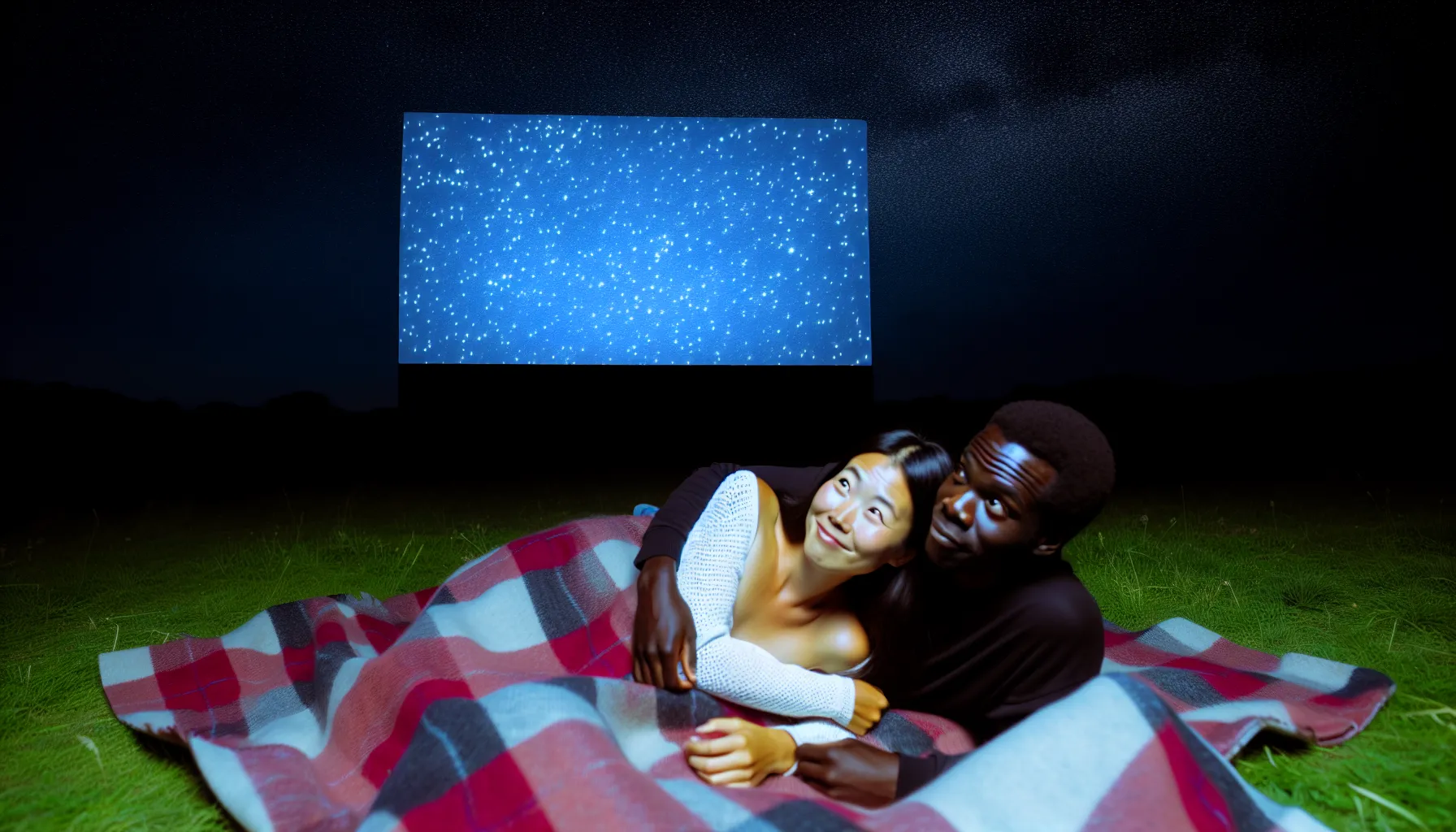 Couple watching a movie at outdoor screening
