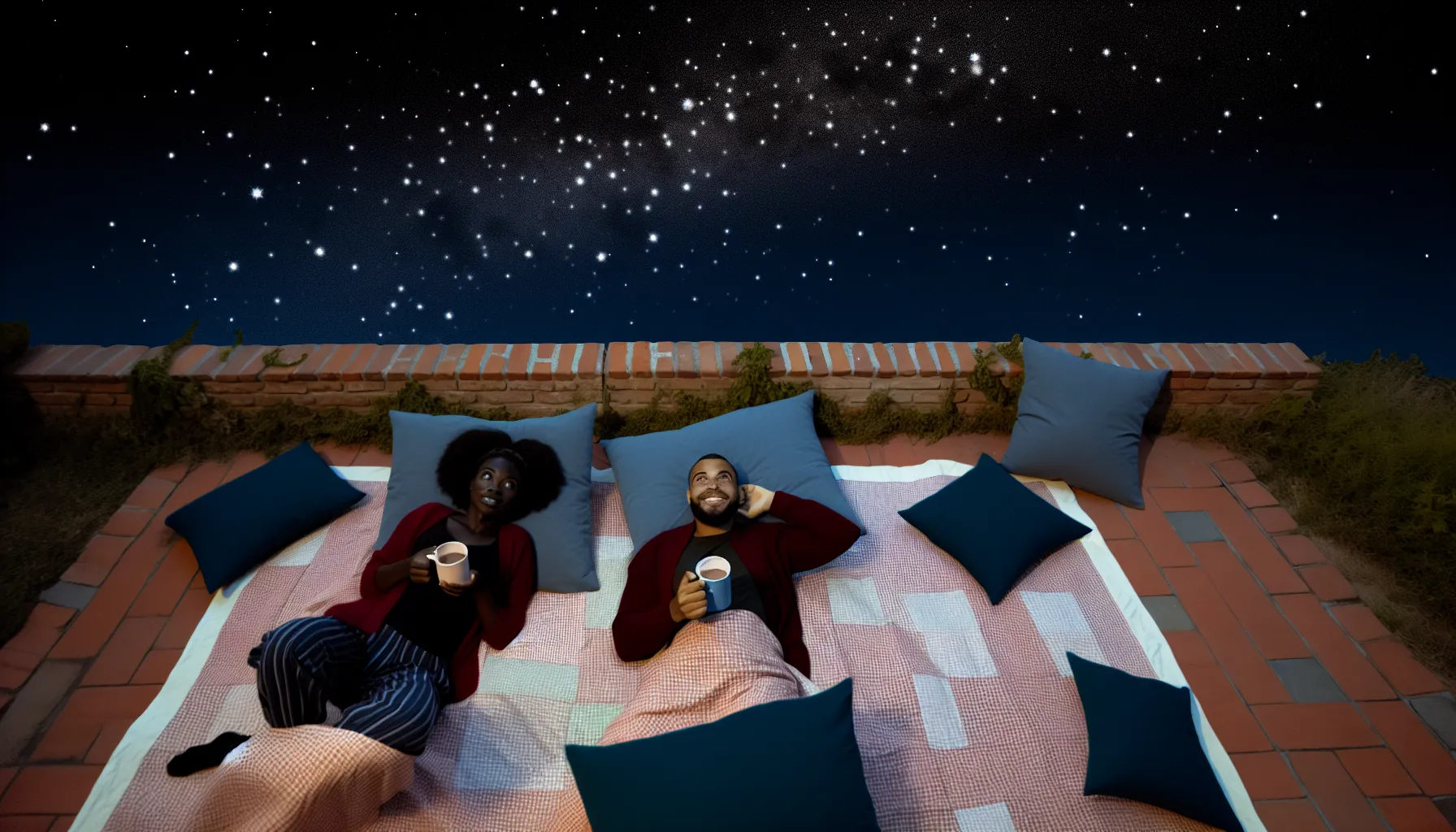 Couple stargazing under the night sky