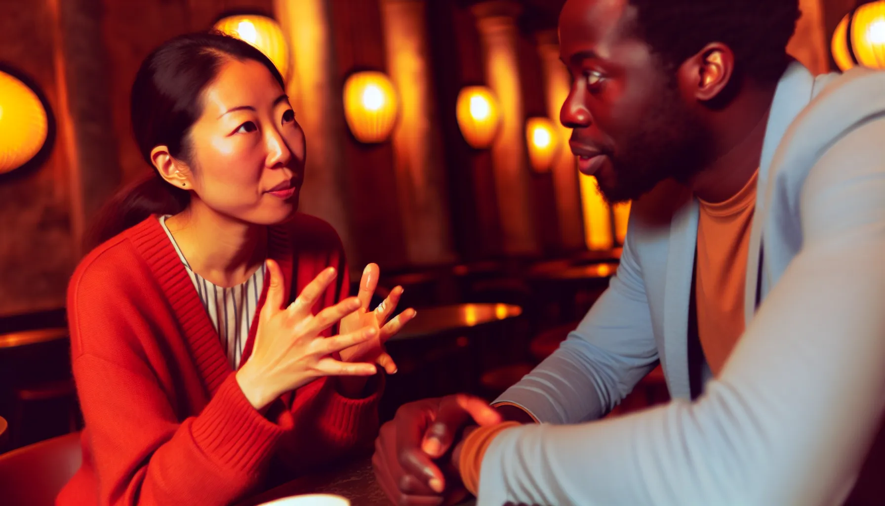 Couple deeply engaged in conversation