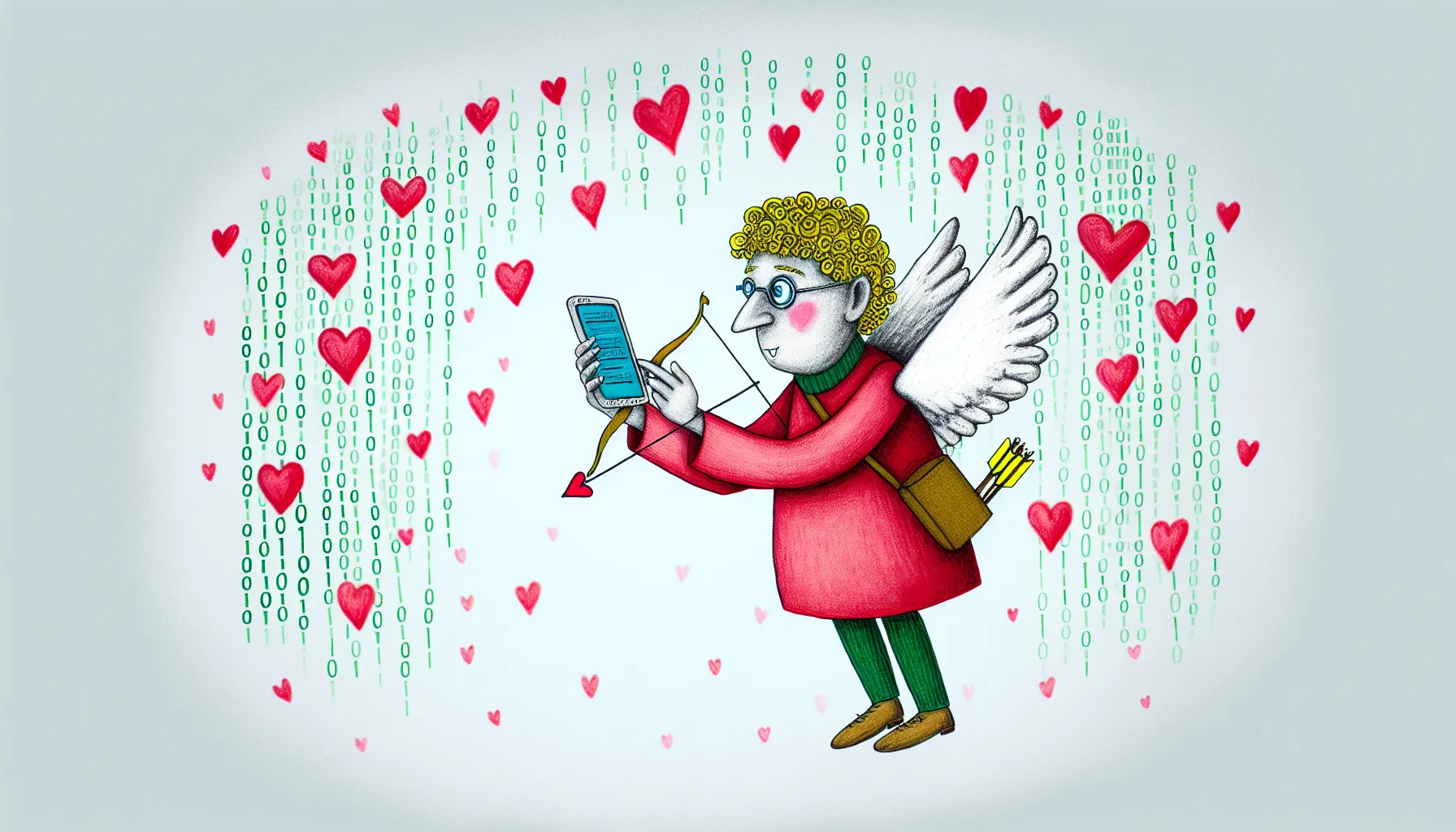 Cupid using a dating app with digital elements