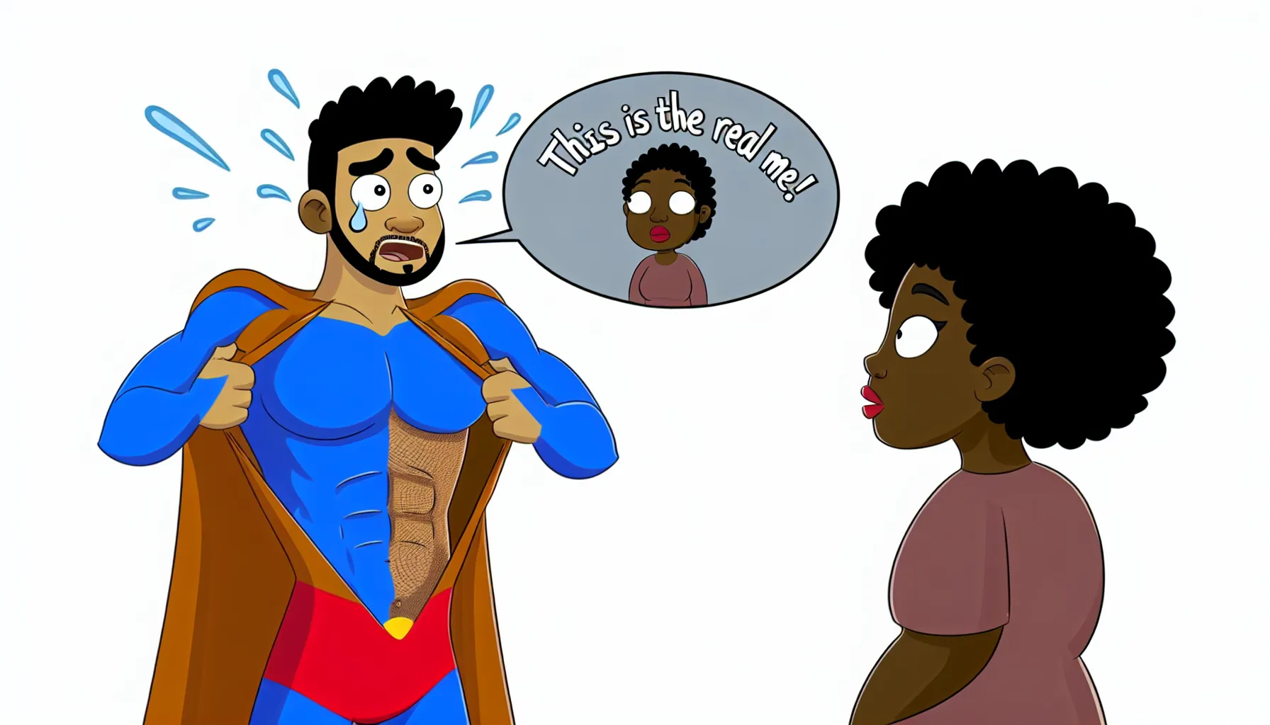 Superhero revealing authentic self to partner