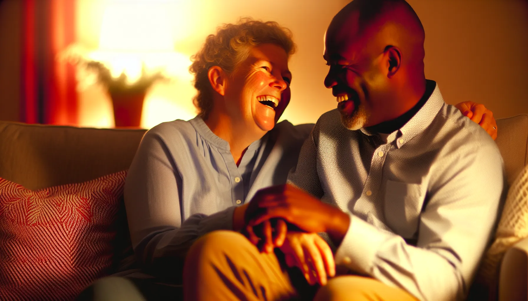 Couple enjoying a moment of romance and connection on a cozy evening.