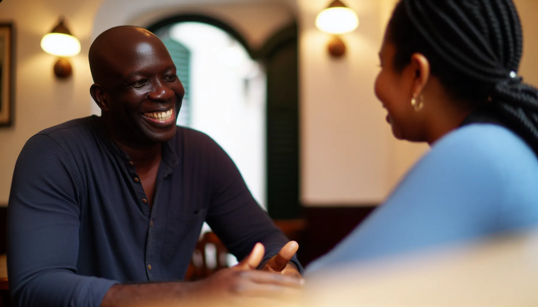 Couple displaying positive body language during conversation