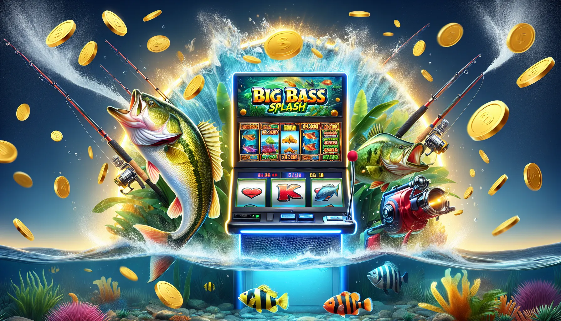 Entorno inmersivo de Big Bass Splash con elementos marinos y premios